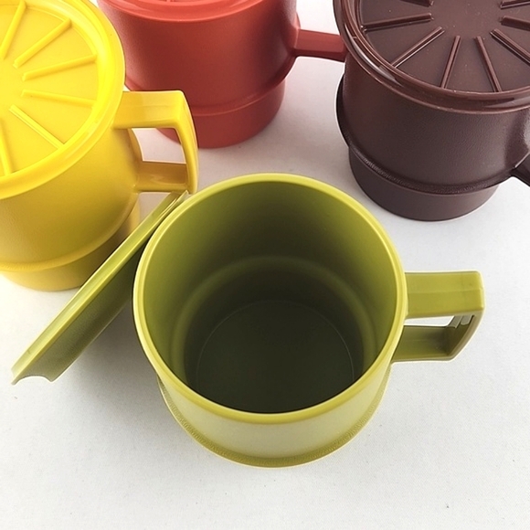 Tupperware Vintage Harvest Colours 4 Stackable Cups #1312  & Coasters #1313 - Picture 4 of 11